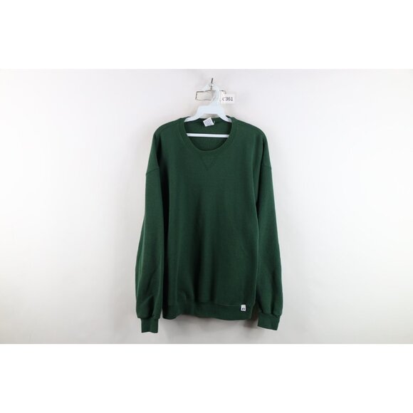 Vintage 90s Russell Athletic Mens Large Faded Blank Crewneck Sweatshirt Green - Picture 1 of 12